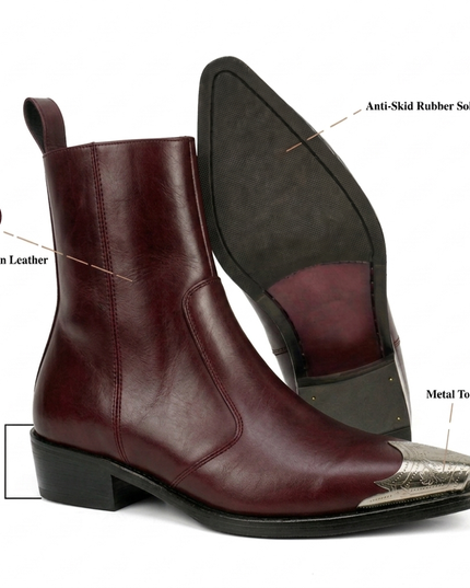 S&B Cherry Silver Toe Chelsea Boots