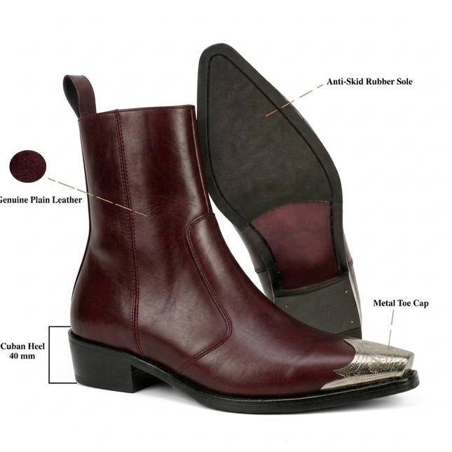 S&B Cherry Silver Toe Chelsea Boots