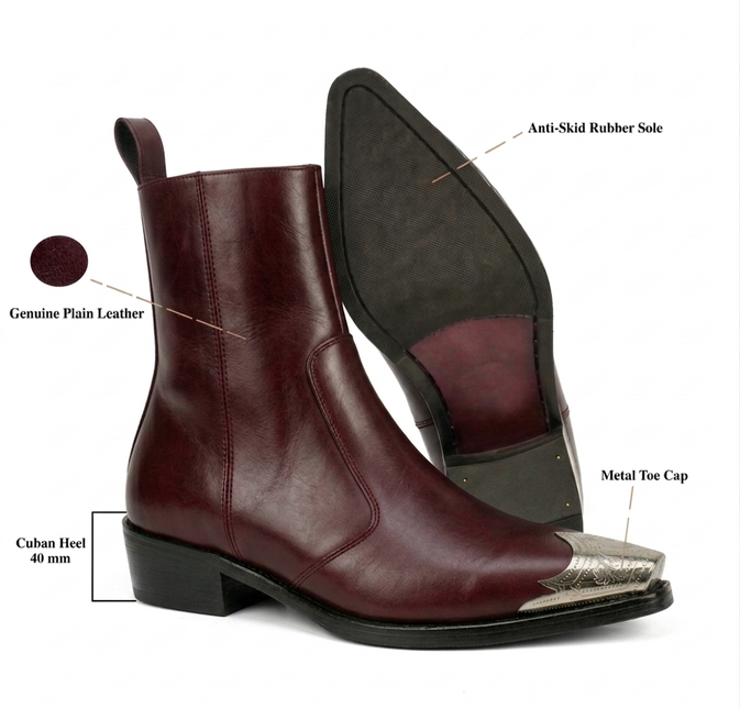 S&B Cherry Silver Toe Chelsea Boots