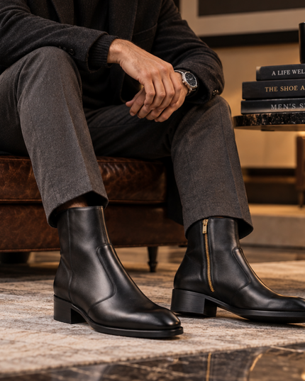 S&B Long Square-Toe Chelsea – Black