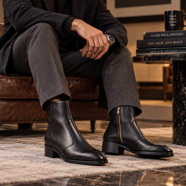 S&B Long Square-Toe Chelsea – Black