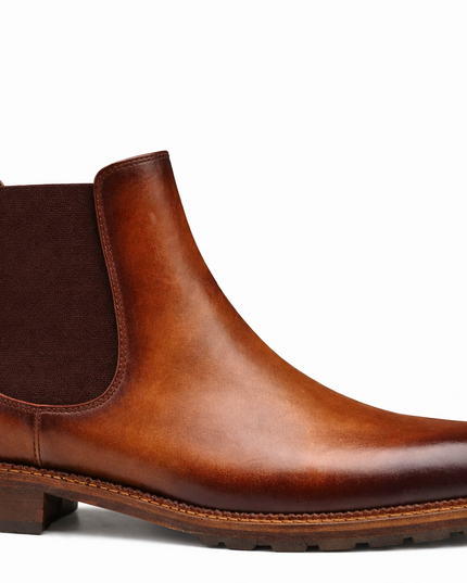 S&B Italian Burnished Brown Leather Chelsea Boot-Tan