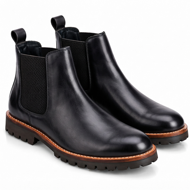 S&B Black Rugged Chelsea Boots