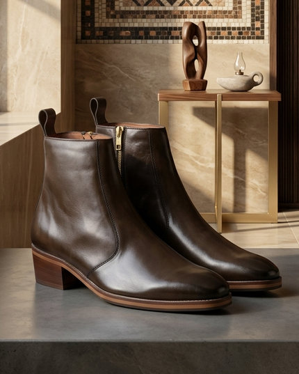 S&B T-Shape Wooden Sole Cuban Chelsea - Brown