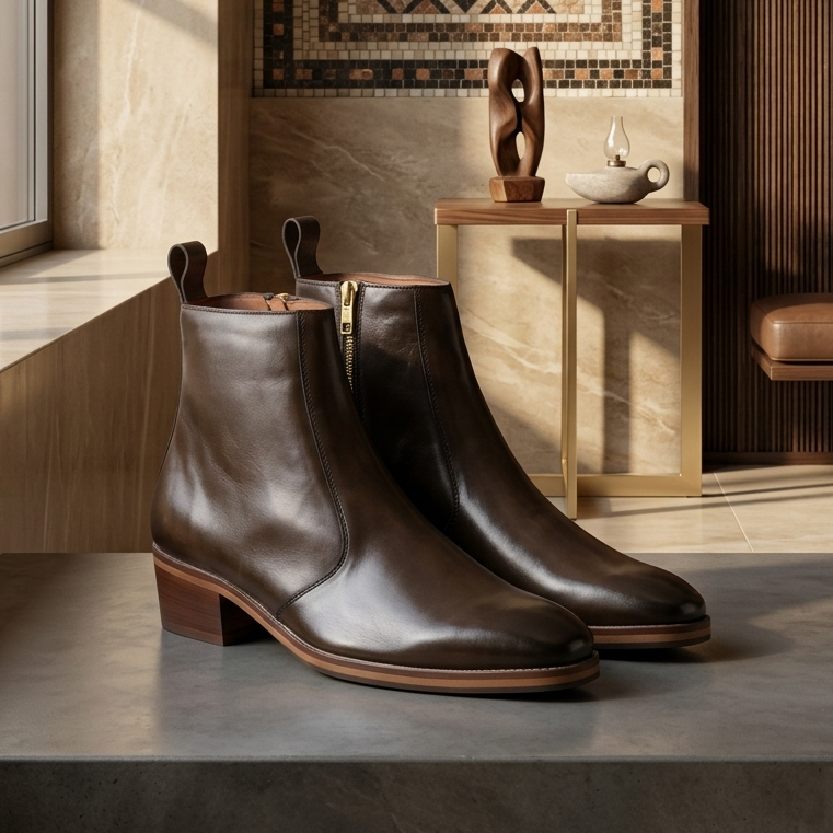 S&B T-Shape Wooden Sole Cuban Chelsea - Brown
