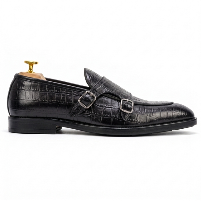 S&B Croco Monk Loafer - Black