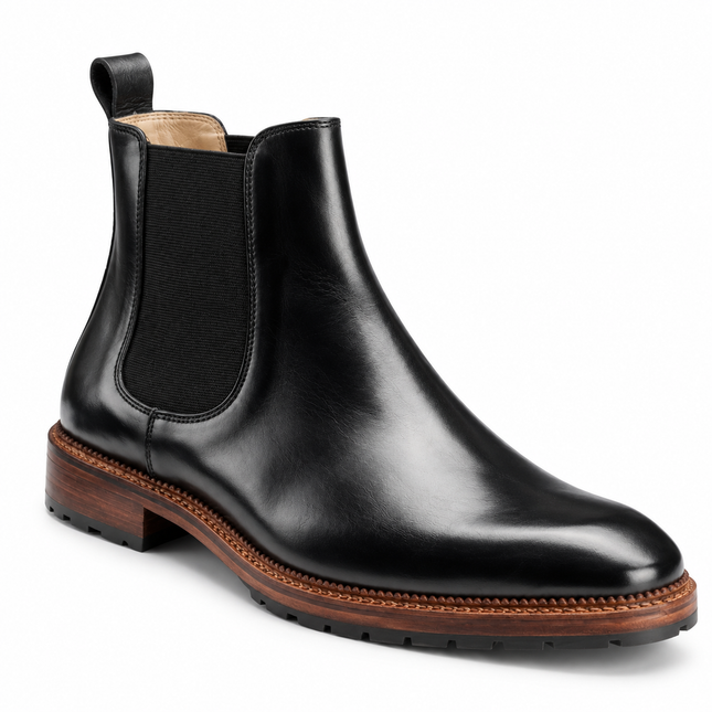 S&B Italian Burnished Brown Leather  Chelsea Boot-Black