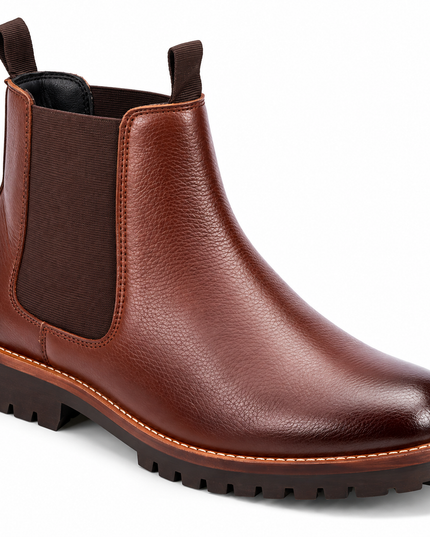S&B Round Stitched Milled Leather Chelsea - Brown