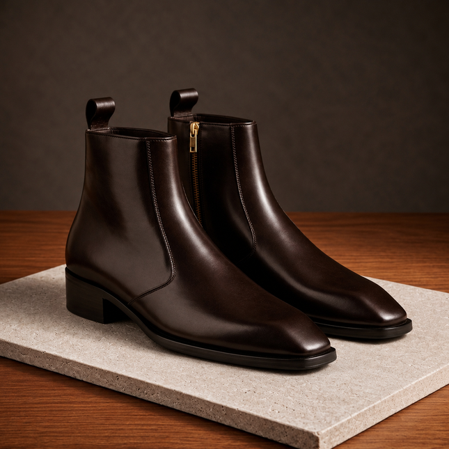 S&B Square-Toe Cuban Chelsea - Brown