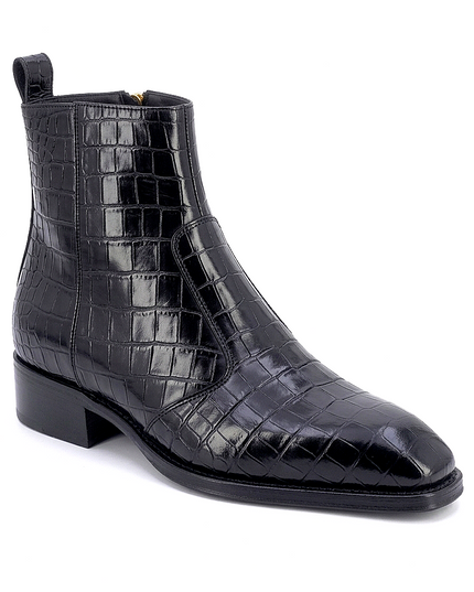 S&B Croco Square-Toe Chelsea – Black