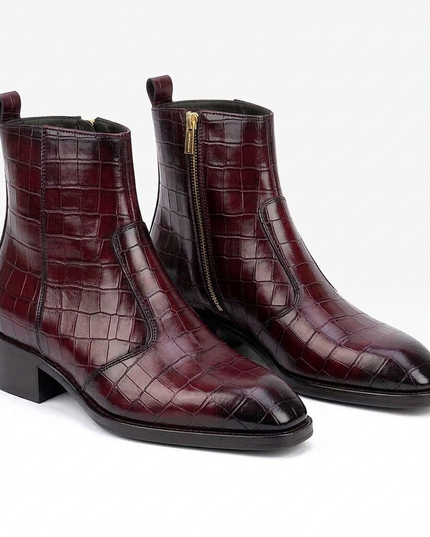 S&B Croco Square-Toe Chelsea – Cherry