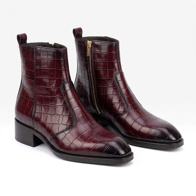 S&B Croco Square-Toe Chelsea – Cherry