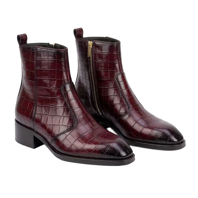 S&B Croco Square-Toe Chelsea – Cherry