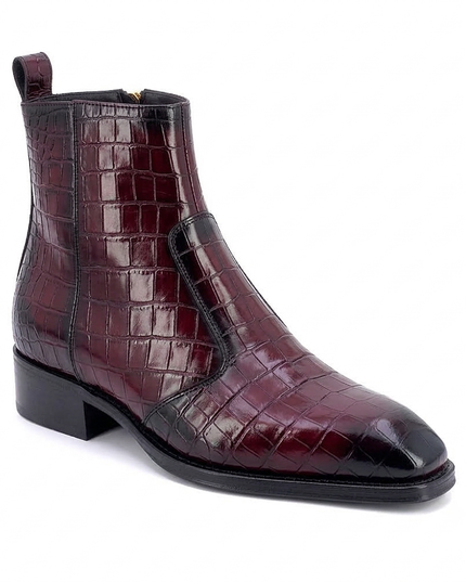 S&B Croco Square-Toe Chelsea – Cherry