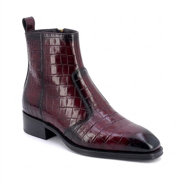 S&B Croco Square-Toe Chelsea – Cherry