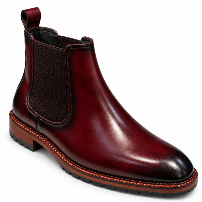 S&B Italian Burnished Brown Leather  Chelsea Boot-Cherry