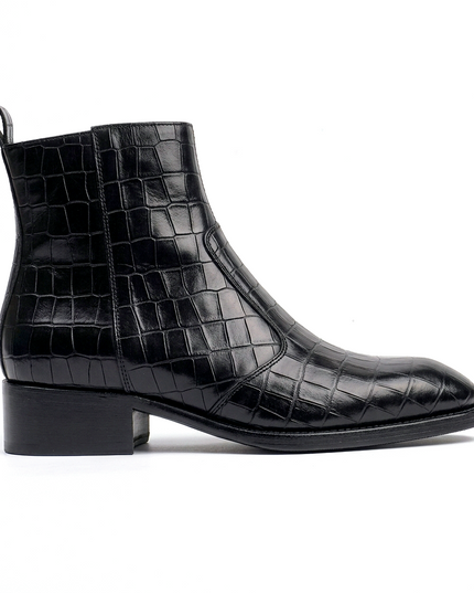 S&B Croco Square-Toe Chelsea – Black