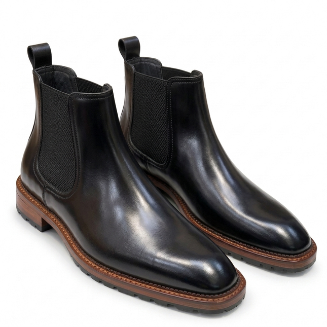 S&B Italian Burnished Brown Leather  Chelsea Boot-Black