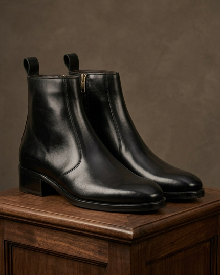 S&B T-Shape Wooden Sole Cuban Chelsea - Black