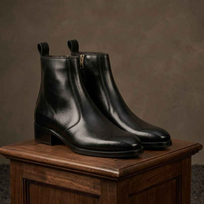 S&B T-Shape Wooden Sole Cuban Chelsea - Black