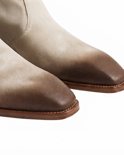 S&B Square-Toe Dual Shade Suede Chelsea - Beige
