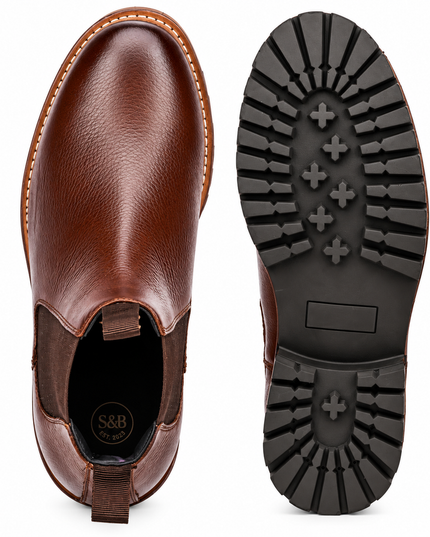 S&B Round Stitched Milled Leather Chelsea - Brown