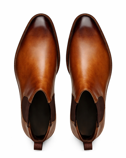 S&B Italian Burnished Brown Leather Chelsea Boot-Tan