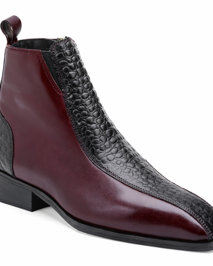 S&B Croco Strip Square-Toe Chelsea - Cherry