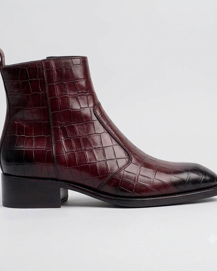 S&B Croco Square-Toe Chelsea – Cherry