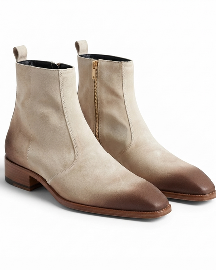 S&B Square-Toe Dual Shade Suede Chelsea - Beige