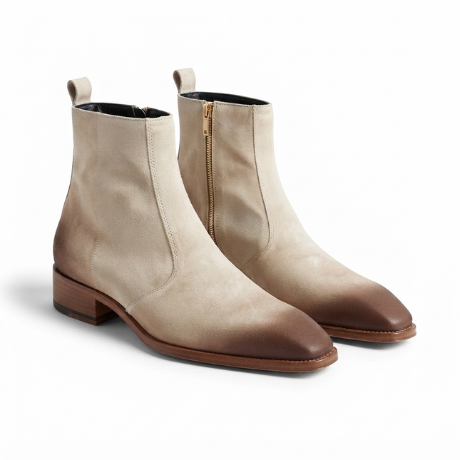 S&B Square-Toe Dual Shade Suede Chelsea - Beige