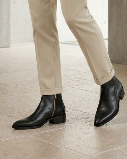 S&B Cowboy Pointed Chelsea - Black