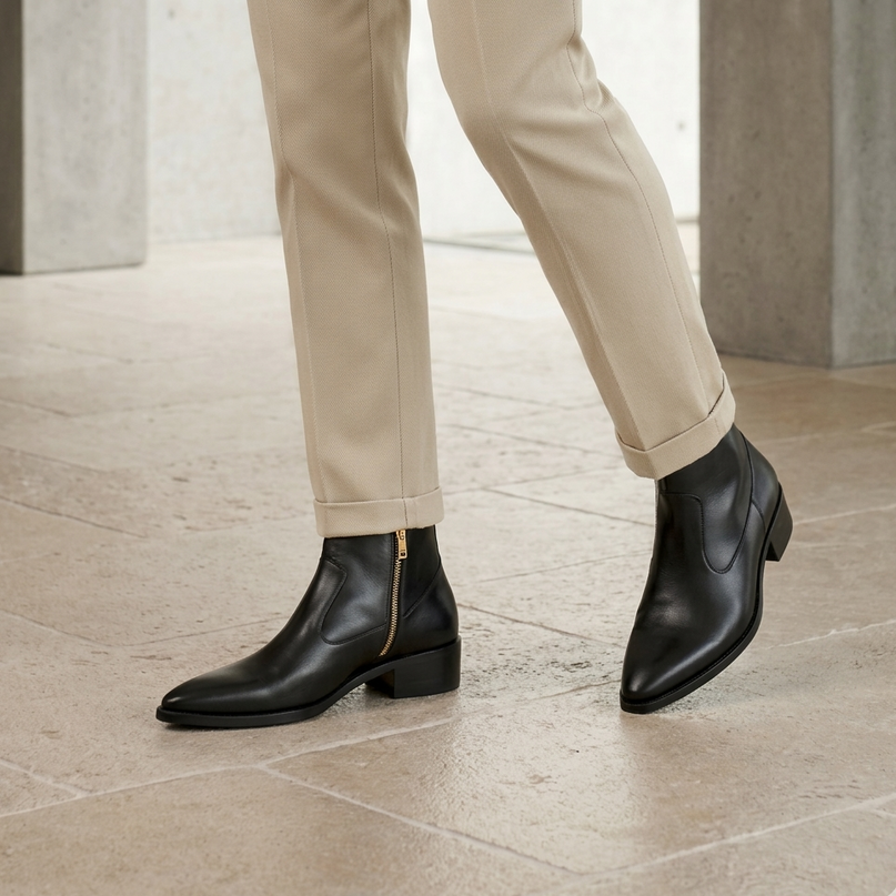 S&B Cowboy Pointed Chelsea - Black