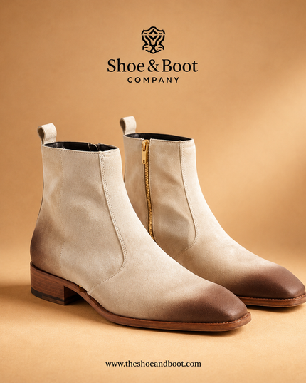 S&B Square-Toe Dual Shade Suede Chelsea - Beige