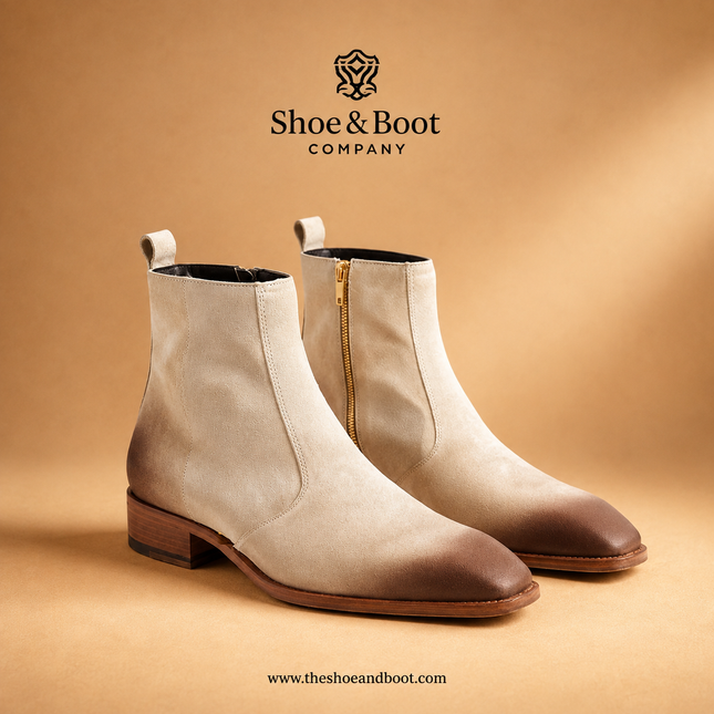 S&B Square-Toe Dual Shade Suede Chelsea - Beige
